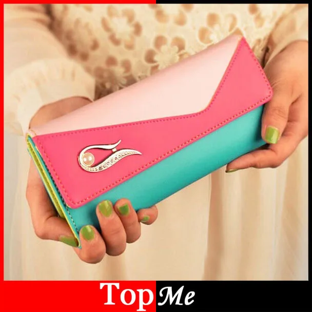 

New arrival women wallet PU leather lady patchwork money bags coin purse wholesale clutch wallets cards ID holders purses