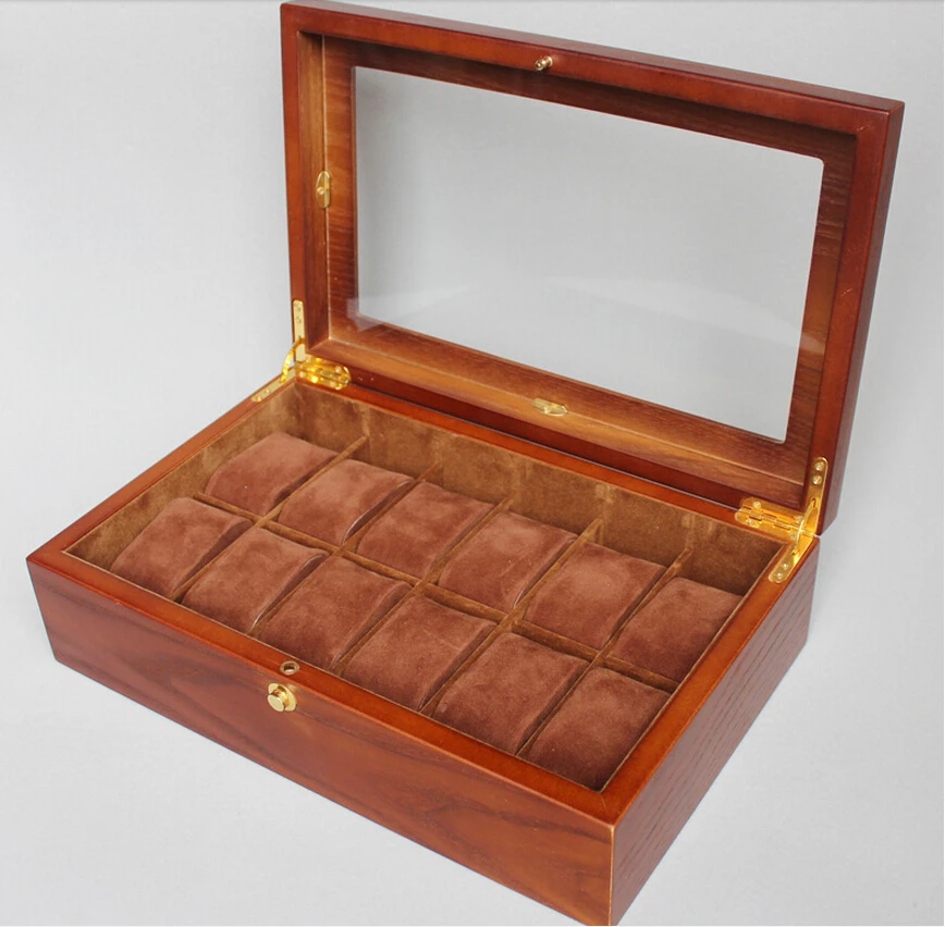 luxury 12 grid black walnut wooden watch box wood watches case with