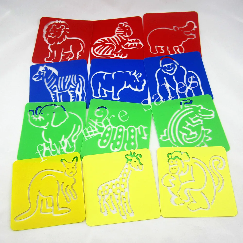 12designsset stencils for painting zoo animal kids drawing templates plastic boards baby hot toys for children 128x128x06mm - Kids Drawing Stencils 12designsset stencils for painting zoo animal kids drawing templates plastic boards baby hot toys for children 128x128x06mm - Kids Drawing Stencils