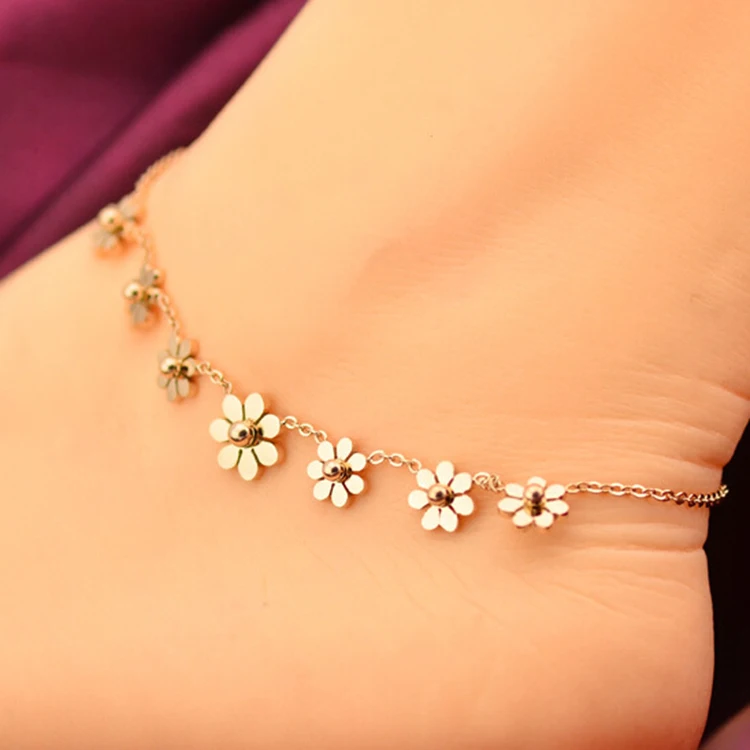 

VOGUESS Sunflower Anklet Rose Gold Titanium Steel Anklet Bracelet Foot Jewelry Fashion Leg Chain for Women Summer Jewelry