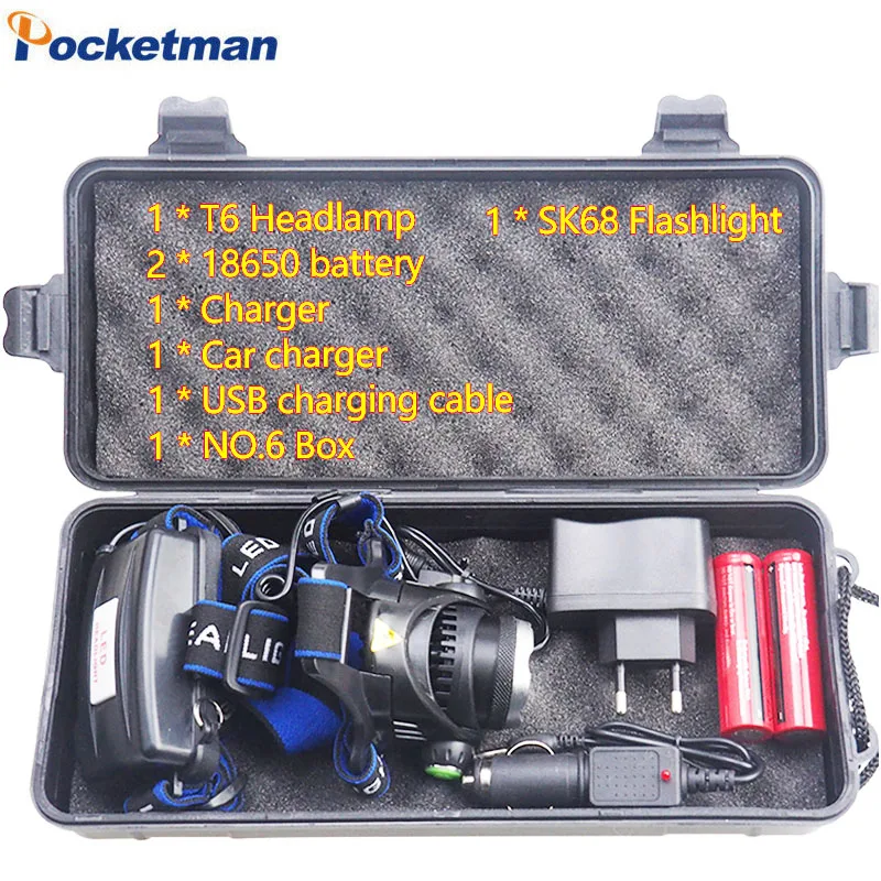 18650 Headlight Led Headlamp XM L T6 Zoom Rechargeable Waterproof