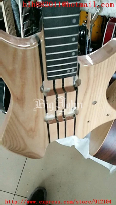 

FREE SHIPPING semi-finished all-in-one 4 strings headless electric guitar with bridge without hardware without paint F-3411