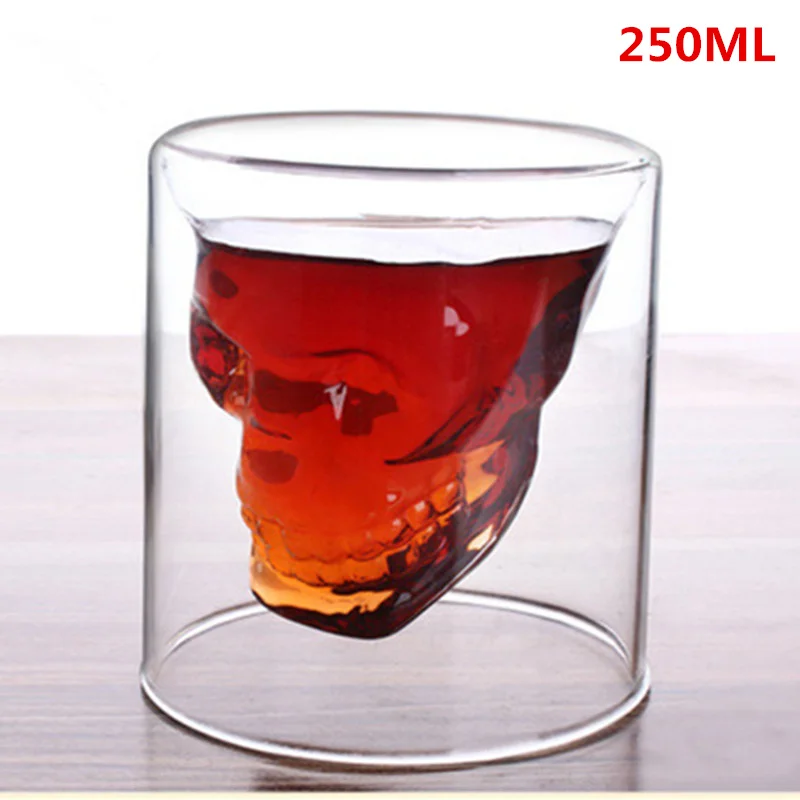 

1pc good quality 150/250ml capacity creative skull glass cup popular transparent beer cup red wine cup in bar