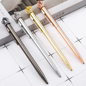 

1PC Rose Gold Metal Ballpoint Pen Crown Diamond Series Luxury Stationery Business Signature Pen Customized