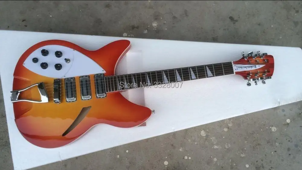 

left hand guitar;cherry sunburst 330 model;12 strings model;dual outputs;free shipping