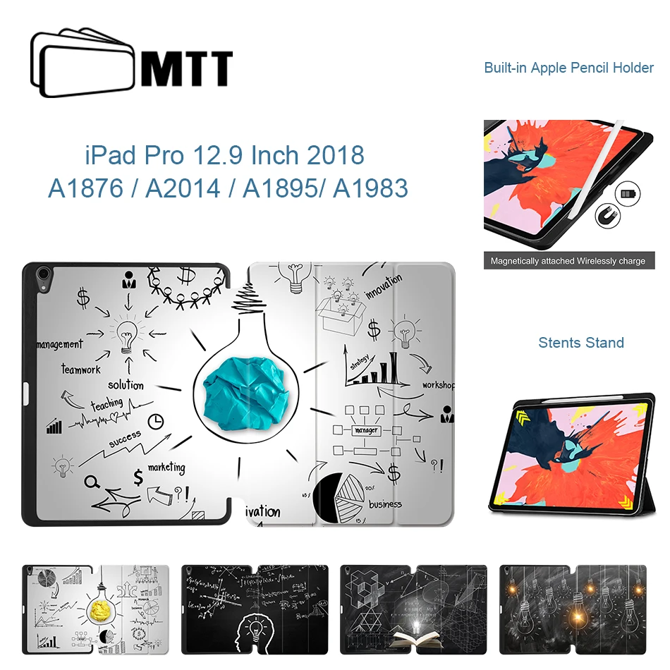 MTT светильник, чехол с лампой для iPad Pro 12,9 дюйма, тонкий чехол из искусственной кожи, трехслойный флип-стенд, умный чехол, чехол для планшета с карандашом