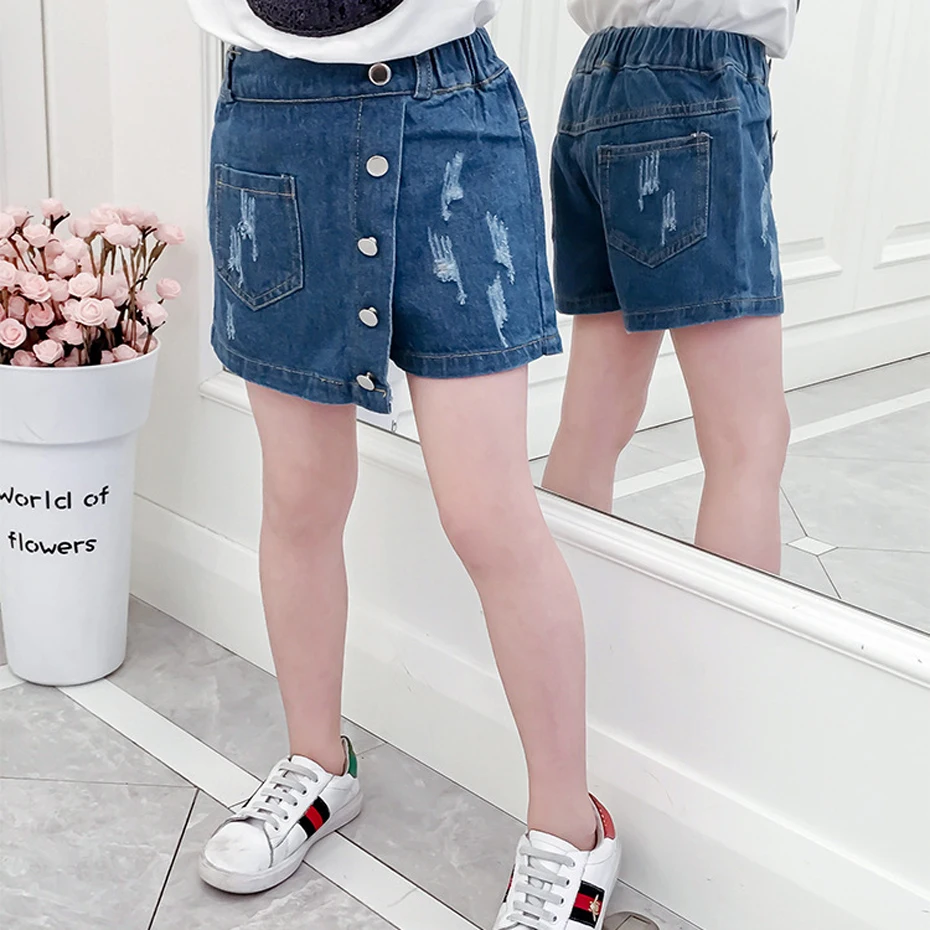 

Girls Short Jeans Casual Denim Jeans Kids Girl Casual Style Children Hollow Jeans Teenage Clothes For Girls 6 8 10 12 13 14 Year