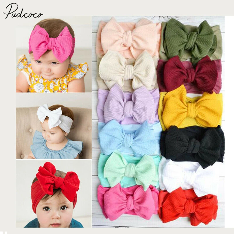 2019 Baby Accessories Infant Baby Girl Cute Bow Headband Newborn Solid Headwear Headdress Nylon Elastic Hair Band Gifts Props cheap baby accessories	