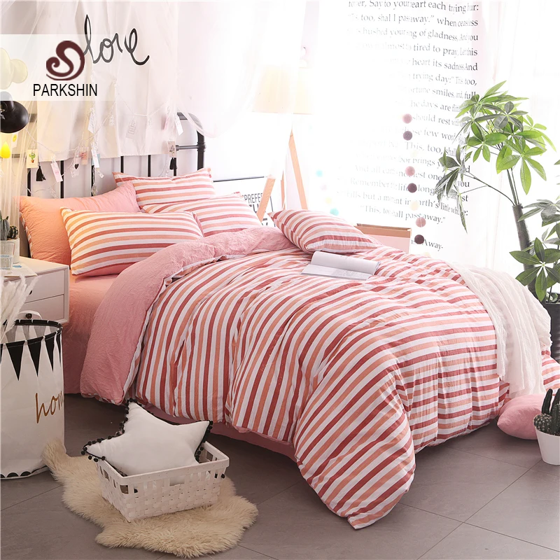 

ParkShin Stripe Jade Bedding Set Soft Duvet Cover Bedspread Pillowcase Adult kids Bed Linens Single Double Queen King Size