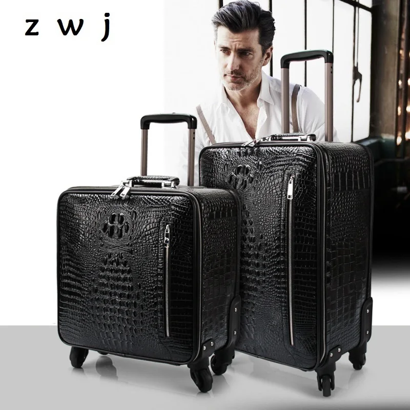 High quality cow leather travel bag full genuine leather suitcases trolley luggage suitcase ...