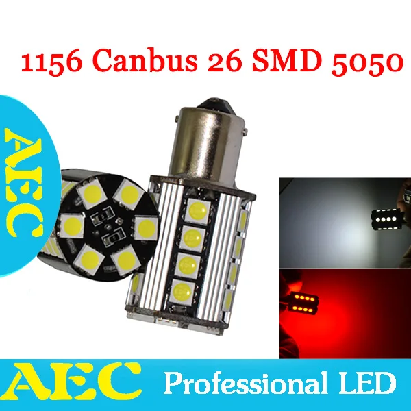 

100X P21W S25 1156 BA15S Canbus no error 26 SMD 5050 LED 6W 7527 1759 3497 White For Turn signal light Rear Side Bulb 12V to 24V