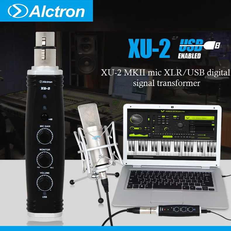 Alctron xu-2 usb конвертер XLR в USB микрофон Предварительный усилитель, компьютерный аудио интерфейс, цифровой аудио конвертер с блоком питания