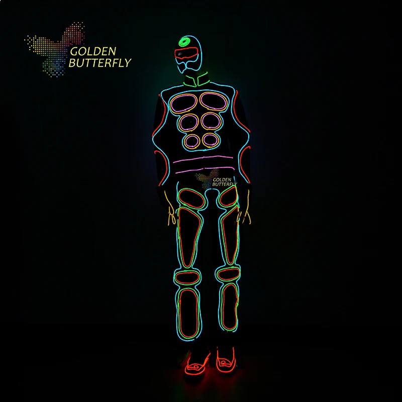 Special Price EL Suits 2017 Fashion LED clothing Luminous Costumes Glowing Gloves Shoes Light Clothing Men EL masks Clothe Dance Free Shipping