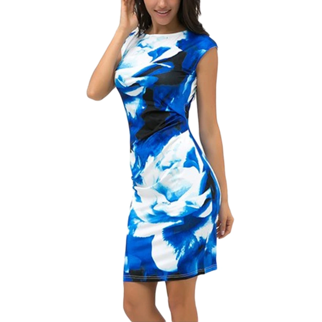 

JIMMYHANK Summer Spring Women Elegant Short Sleeve O Neck Print Bodycon Mini Dress
