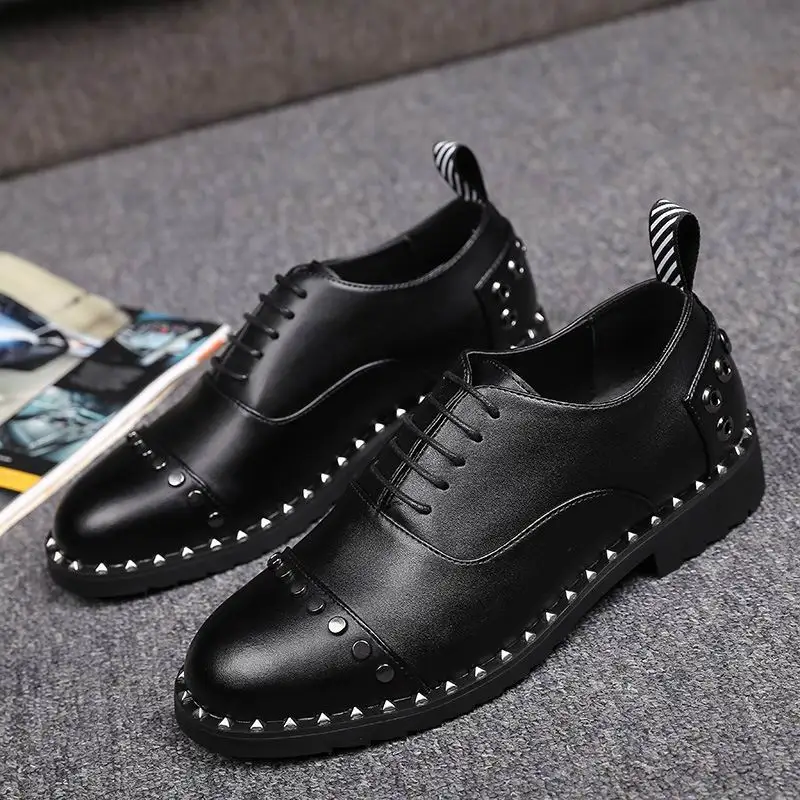 Sapatos Grife Lazer Do Frente A 44 Vestido Pé Preto Homens Rebites Da Zapatos Tendências Tamanho Dedo Para Errfc Redondo Moda De Homem Rendas Até 38 FYPnxwOz5q