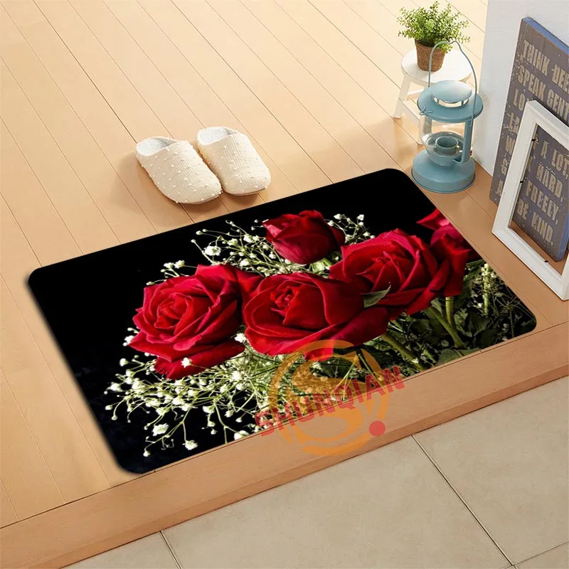 

Custom Flower Roses Doormat Bath Mats Foot Pad Home Decor Bathroom Mats Door Mat Floor Mat A320#4