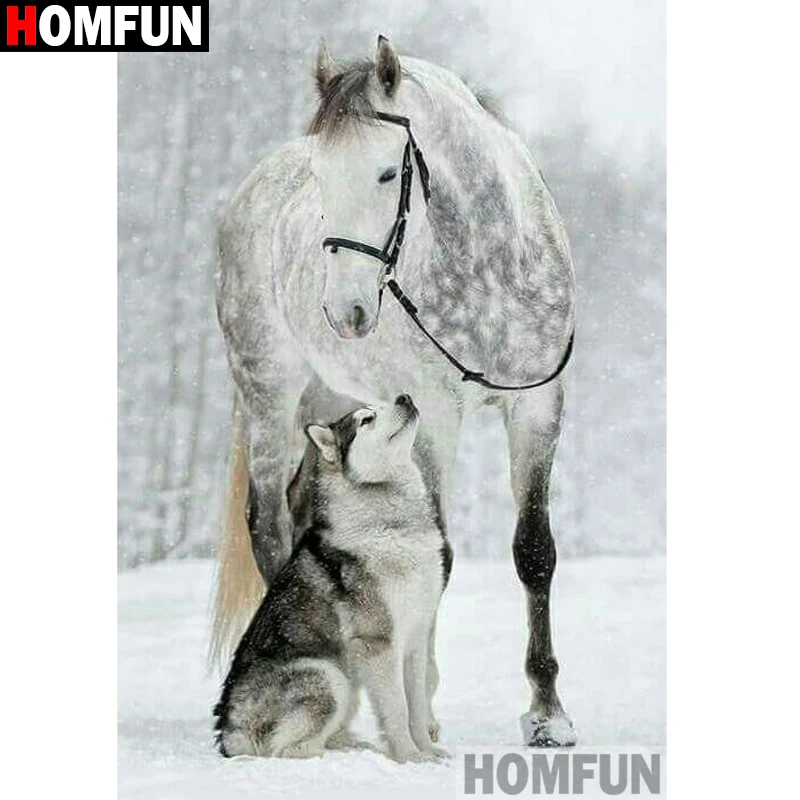 HOMFUN Full Square/Round Drill 5D DIY Diamond Painting &quotHorse wolf&quot Embroidery Cross Stitch Home Decor A00144 | Дом и сад