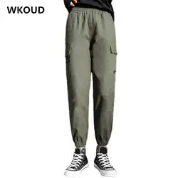 WKOUD 2019 новые джоггеры Женские однотонные свободные до щиколотки брюки карго черные тренировочные брюки женские весна осень спортивные