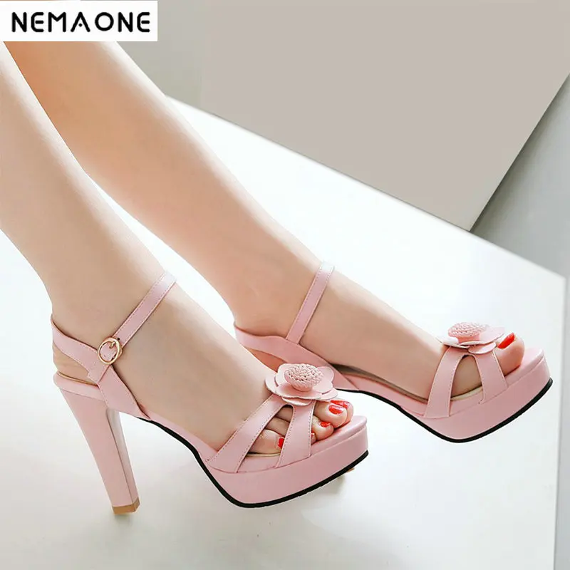 

NEMAONE Sandals female summer 2019 new high-heeled fish mouth shoes flower sexy waterproof platform Roman women's shoes