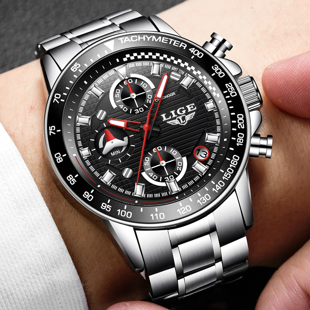 LIGE Luxury Brand Watches Men Fashion Sport Military Quartz Watch Men Full Steel Business Waterproof Clock Man Relogio Masculino