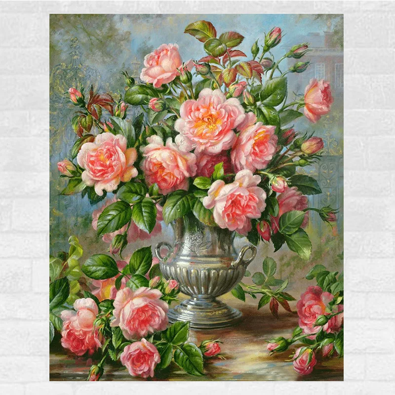 

Full Embroidered Living Room Decoration Home Arts Crafts DIY 5D Diamond Painting Resin Square Diamonds Vase Pink flowers