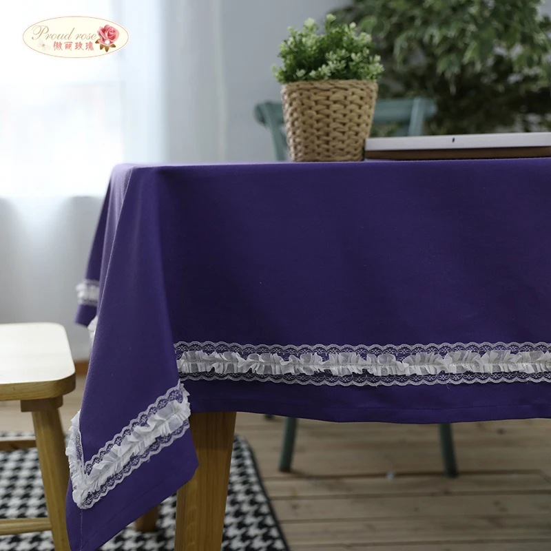 

Proud Rose Purple Lace Tablecloth Wedding Decoration Pure Cotton Table Cloth Towel Northern Europe Tablecloths Rectangular