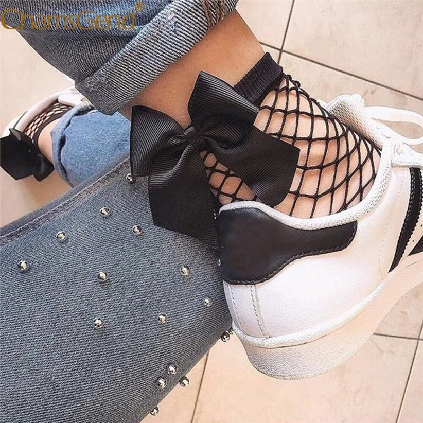 

Chamsgend Women Trendy Fishnet Ankle Socks Mesh Lace Short Meias with Bowknot 71019 Drop Shipping