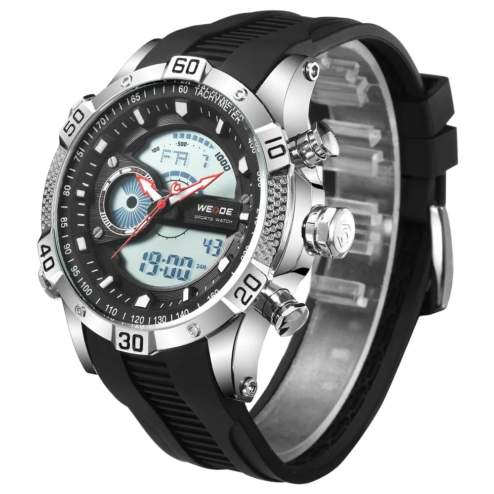 WEIDE Luxury Genuine Analog Watch Sport Men Digital Silicone strap Quartz Watches Waterproof Army Alarm Clock Steampunk Saat