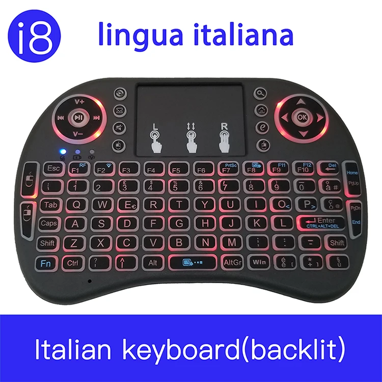 Итальянская i8 2,4 ГГц Беспроводная подсветка игровая клавиатура Air mouse пульт дистанционного управления тачпад для ПК, ноутбука, Android Box, Smart tv