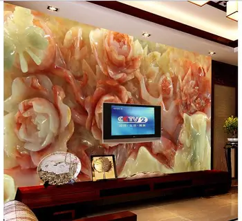 

3D wallpaper custom mural beauty non-woven Blooming flowers jade carving mural wallpaper