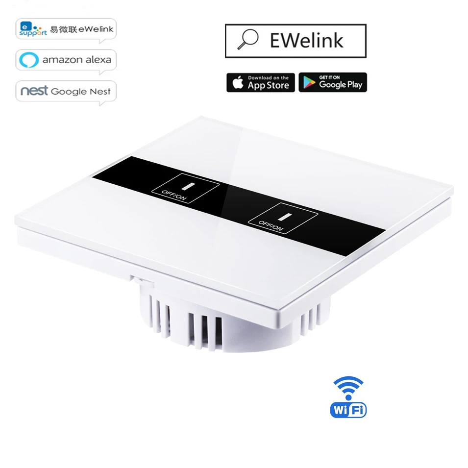 1---Eruiklink Smart WiFiAPP Touch Control Wall Light Switch 2 Gang 1 Way 86 Type EU Panel Wall Touch Light Switches for Smart Home-