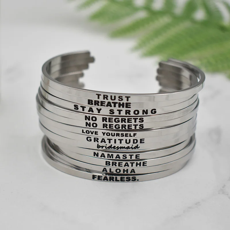 

1PC Newest Quotes Cuff Bangle 316L Stainless Steel Bangle Fashion Women Female Inspirational Bangle Jewelry