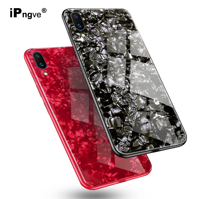 IPNGVE For Vivo X21 UD Case New Arrival Shell Texture Tempered Glass +Soft TPU Back Cover Phone Bags Coqeu Fundas Copa X21UD |