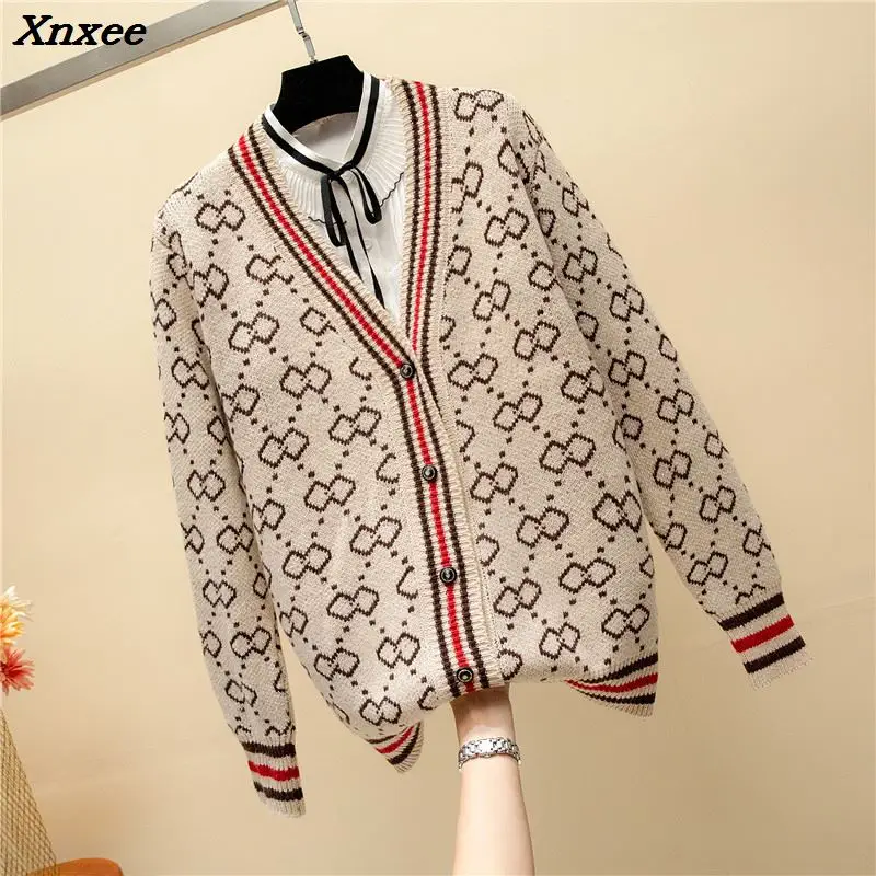new 2018 autumn winter Women V-neck button placket Long Sleeve Cardigan sweater Oversize Luxury korean knitted coat Xnxee