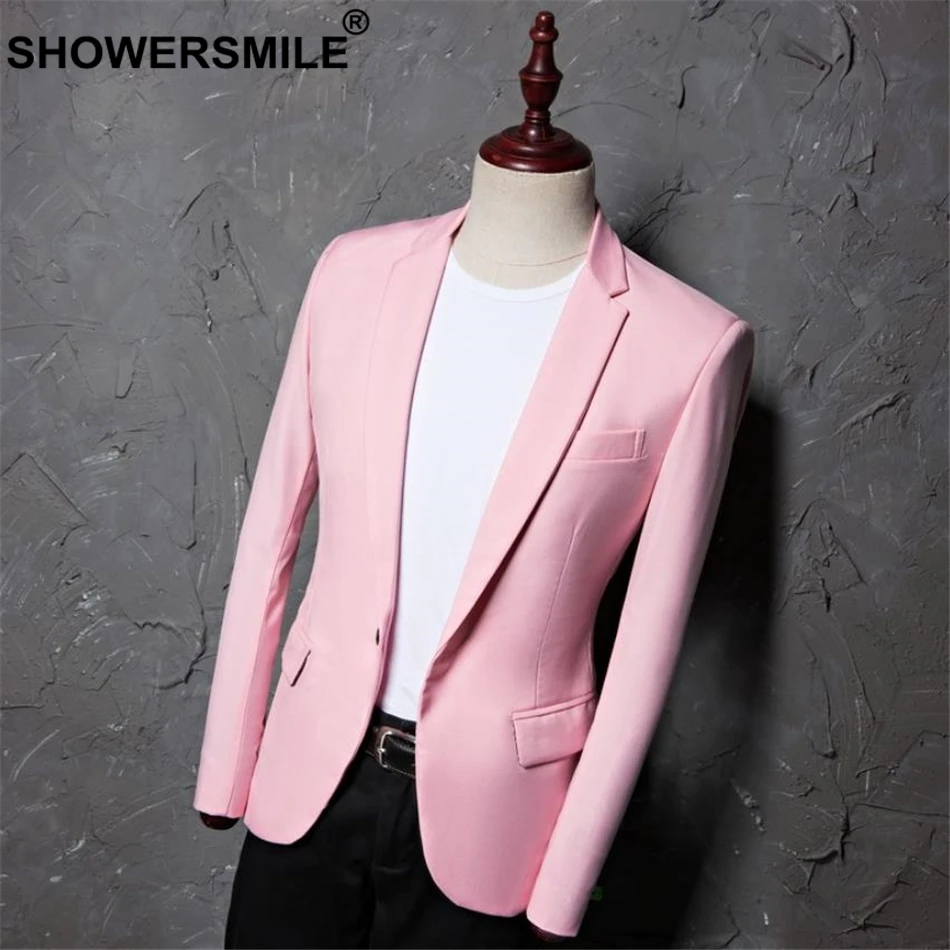 SHOWERSMILE Men Pink Blazer Slim Fit Suit Jacket Fashion Candy Color Wedding Bridegroom Clothing Plus Size Singer Costume SHOWERSMILE Men Pink Blazer Slim Fit Suit Jacket Fashion Candy Color Wedding Bridegroom Clothing Plus Size Singer Costume