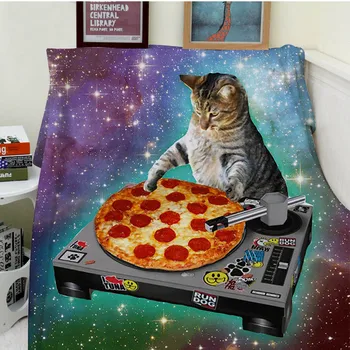 

Blanket Comfort Warmth Soft Plush Easy Care Machine Wash Classic POP Space Cats And Pizza Sofa Bed Throw Kid Adult Warm Blanket