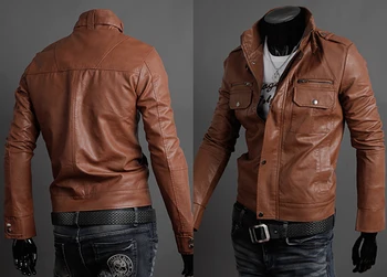 

NWT Premium Men's Slim Top Designed Sexy PU Leather Short Jacket Coat - Brown L