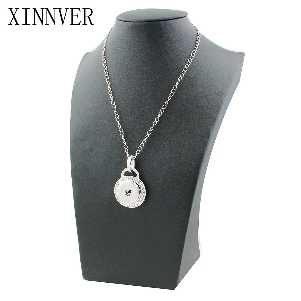 

Fashion Metal Snap Necklace Metal Round Crystal Elegant Length 55CM fit 18MM Snap Buttons Jewlery Wholesale Women ZG010