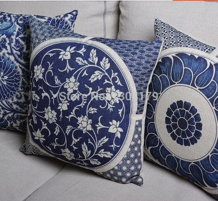 Chinese Style Pillow Cover Blue Decorative Pillows Case Vintage Chinese Style Pillow Cover Blue Decorative Pillows Case Vintage Fl Cushion Home Decor Linen Cotton Cushions For Sofa In From
