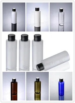 

50PCS 100ML White/Clear/Frosted/Blue/Green/Brown PET Bottle With BLACK Aluminum Screw Cap Plastic Bottles,Cosmetic Containers