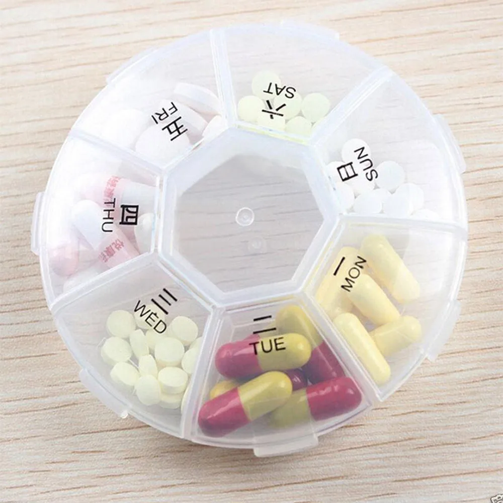 Portable Medicine Container Round Monday to Sunday 7 Slot Health