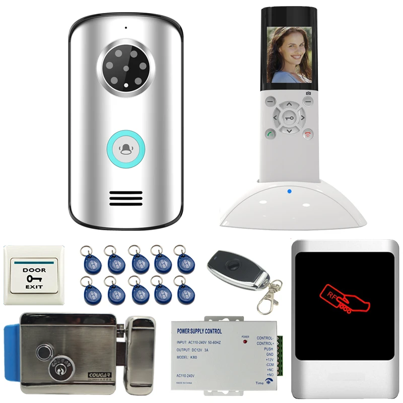 

JERUAN 2.4G Wireless Video Door phone Doorbell Intercom System kit IP55 Waterproof Camera+ Metal RFID Access controller +E-lock