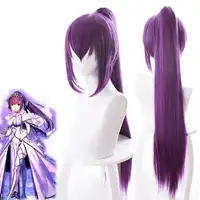 Anime FGO Fate Grand Order Pruik Scathach Cosplay 80 cm Lange Rechte Paars Pigtail Synthetisch Haar Volwassen