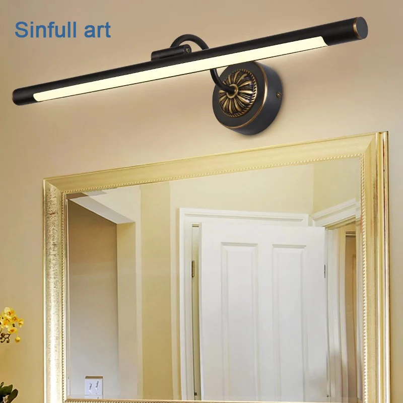 Europea impermeable LED espejo luz americana cobre negro cuarto de baño