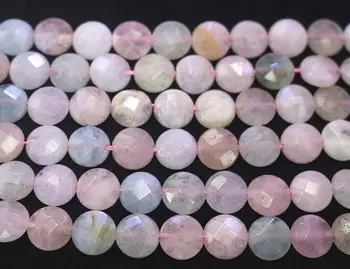 

AA Natural Faceted Morganite Stone Coin Shape Beads,Morganite Faceted Beads,15 inches per strand