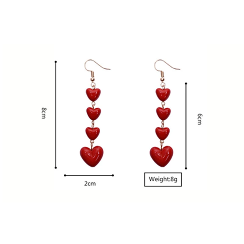 E0433 Korean Style Love Heart Pendant Long Tassel Earrings Red Peach Heart Drop Earrings For Women Girls Best Gift Wholesale - Image 2