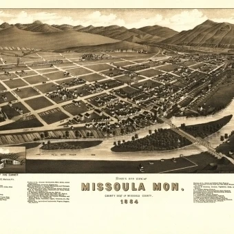 Vintage Map of Missoula Montana 1884 Missoula County Poster Print (18 x 24)
