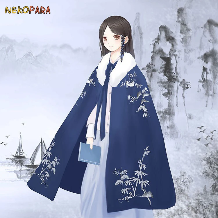 Длинное женское зимнее винтажное платье в китайском стиле из дерева и сосны, бамбука и сливы, длинный плащ с вышивкой Hanfu, теплый комплект из 2 предметов