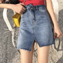 Colorfaith, новинка, весна-лето, джинсовые юбки А-силуэта, женские джинсы, ассиметричная посылка, модная женская юбка SK6142