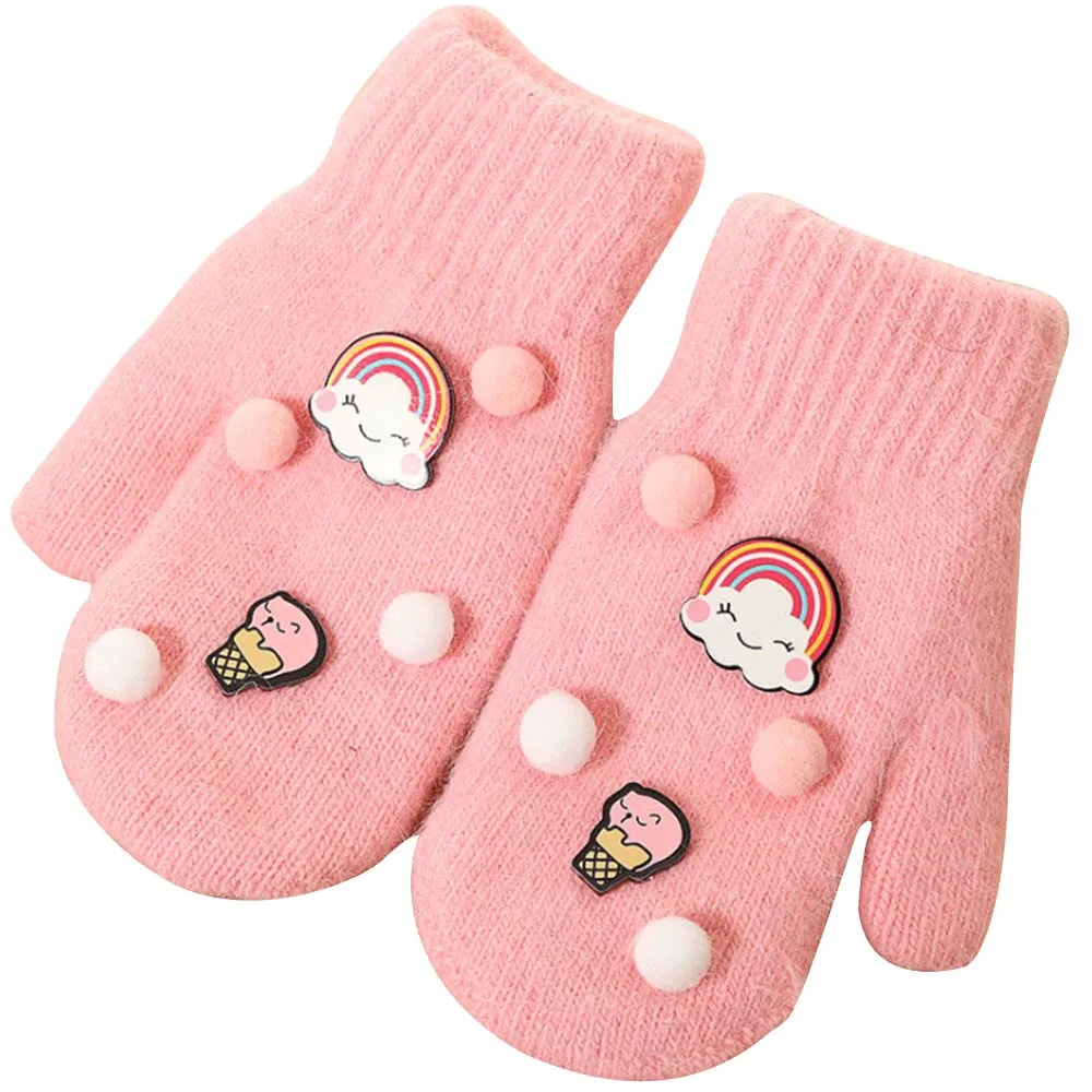 Зимние теплые детские Утепленные перчатки «сделай сам» Venonat, новые стильные перчатки с кроличьими волосами, шерстяные варежки для девочек - Цвет: Розовый